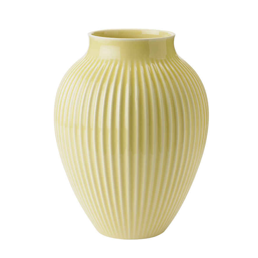 Knabstrup Keramik vase med riller gul 27 cm
