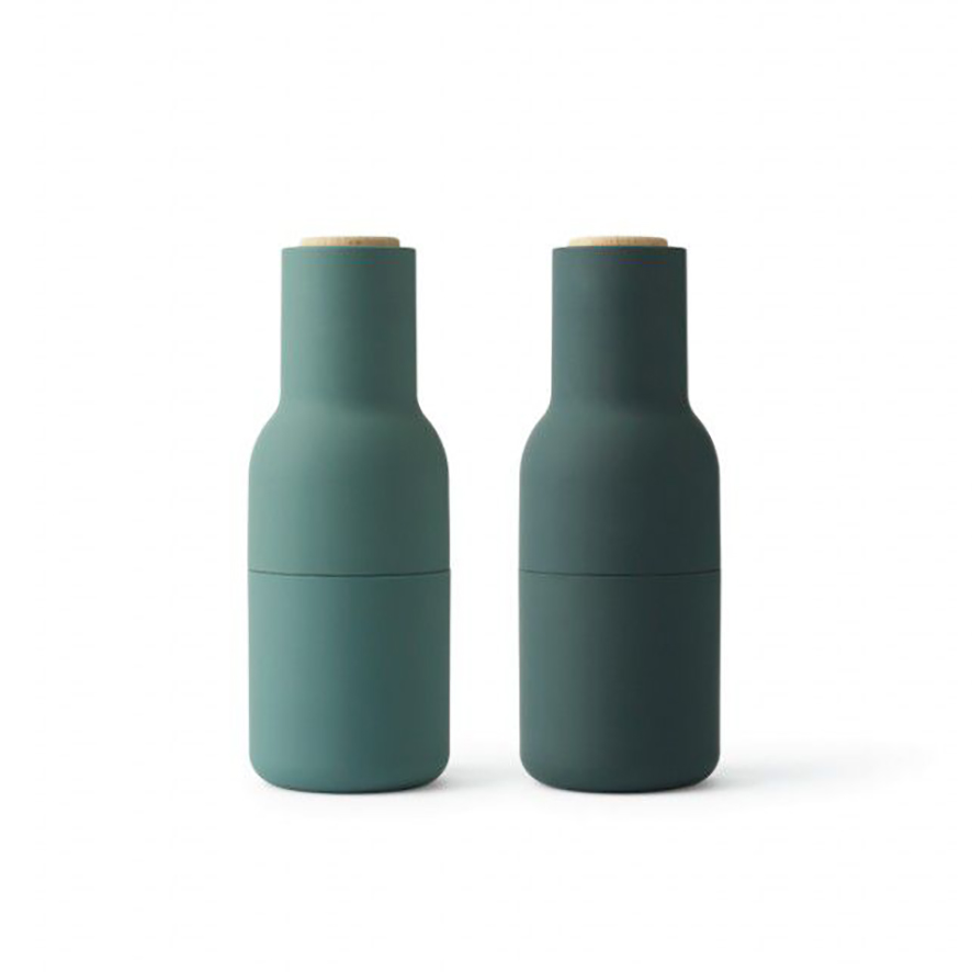 Menu - Bottle Grinders, Plastic - 2-pack, Dark Green w. Beech Lid