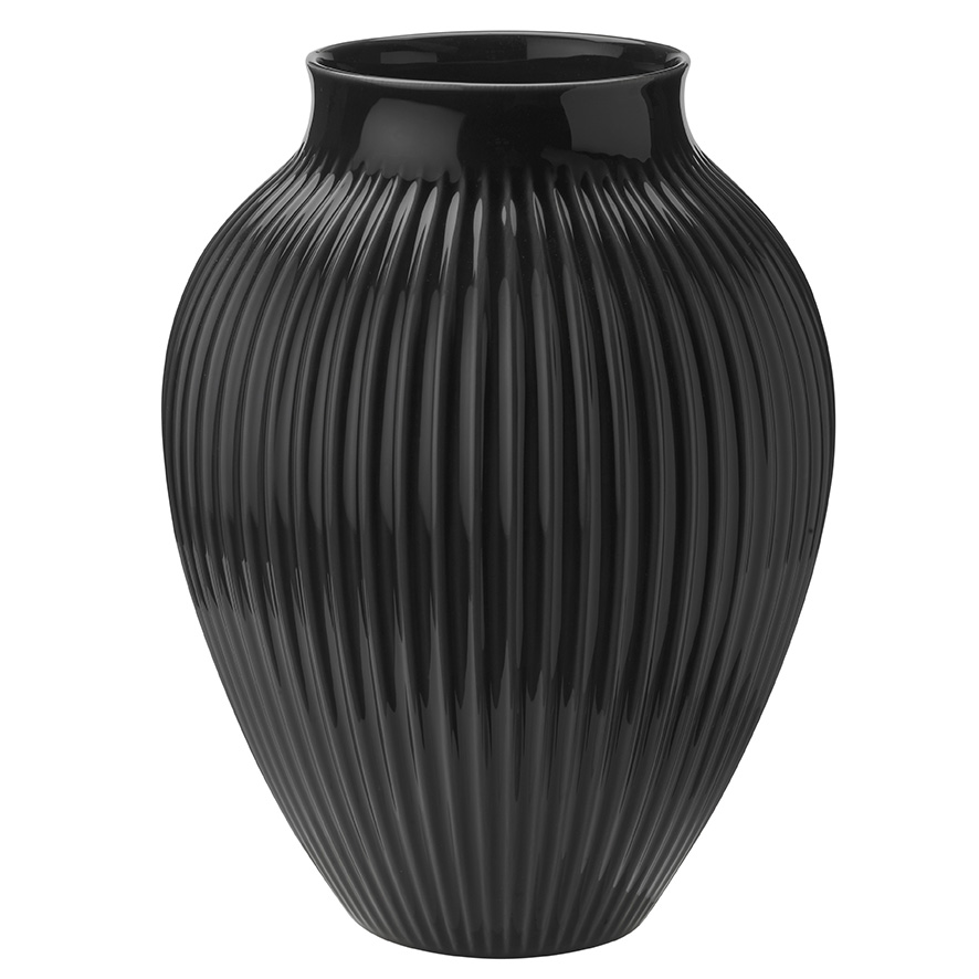 Knabstrup Keramik vase med riller sort 35 cm