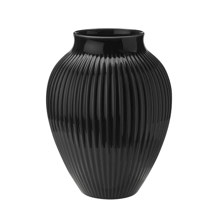 Knabstrup Keramik vase med riller sort 27 cm