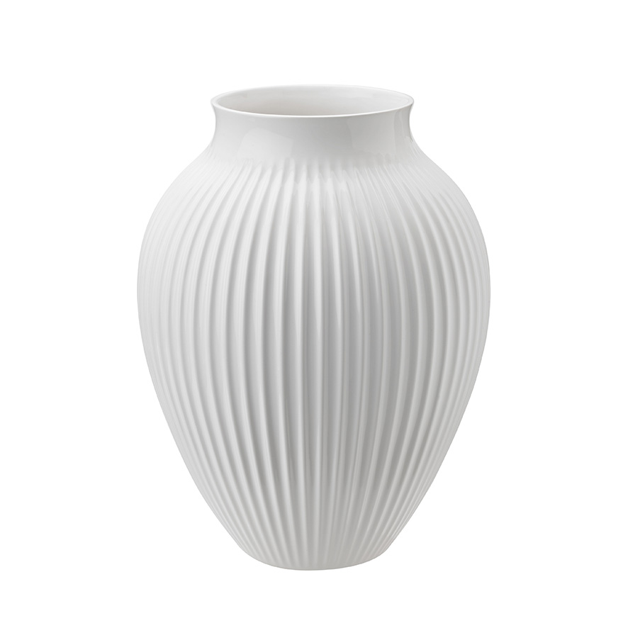 Knabstrup Keramik vase med riller hvid 27 cm
