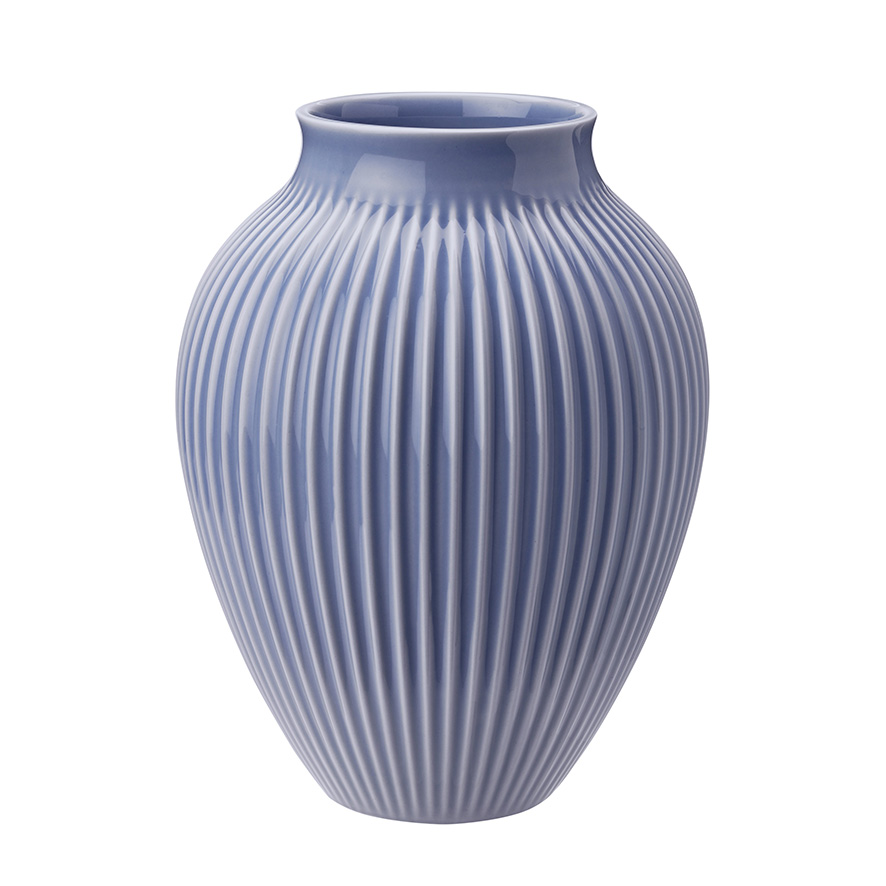 Knabstrup Keramik vase med riller lavendelblå 27 cm