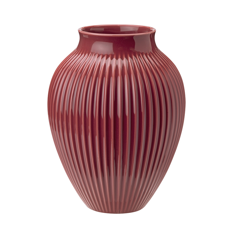 Knabstrup Keramik vase med riller bordeaux 27 cm