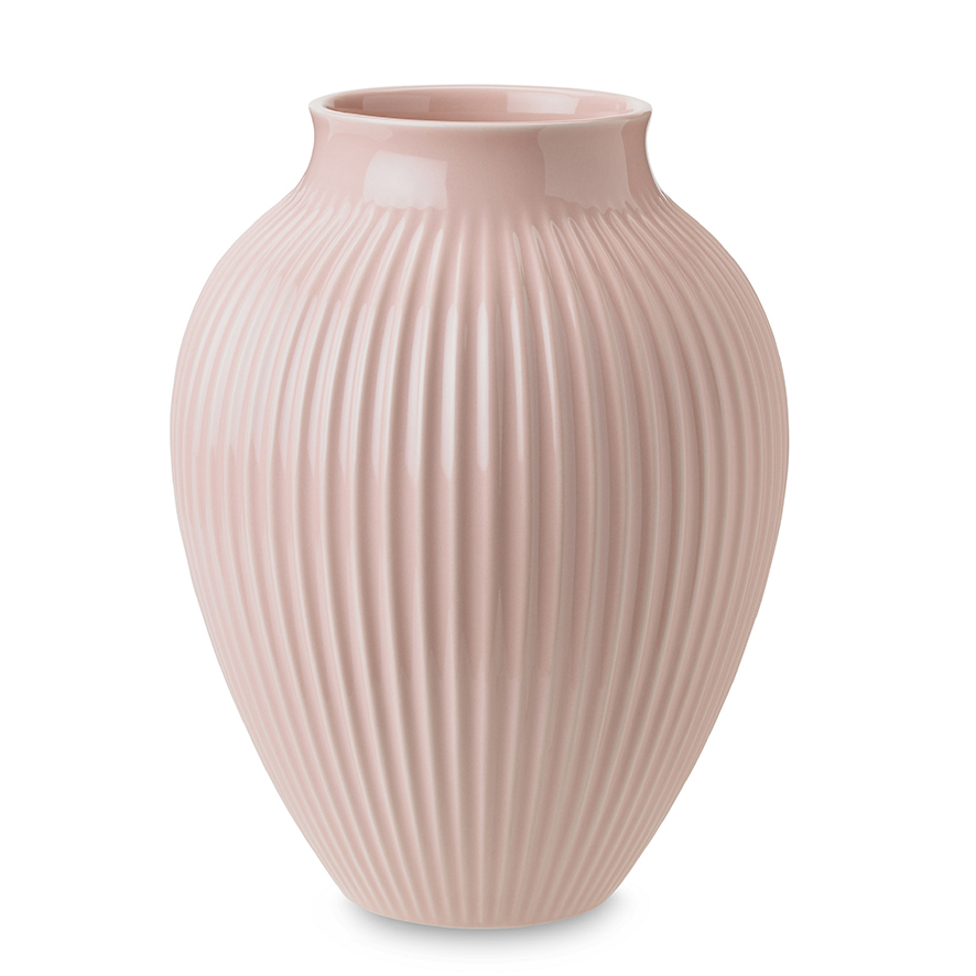 Knabstrup Keramik vase med riller rosa 27 cm