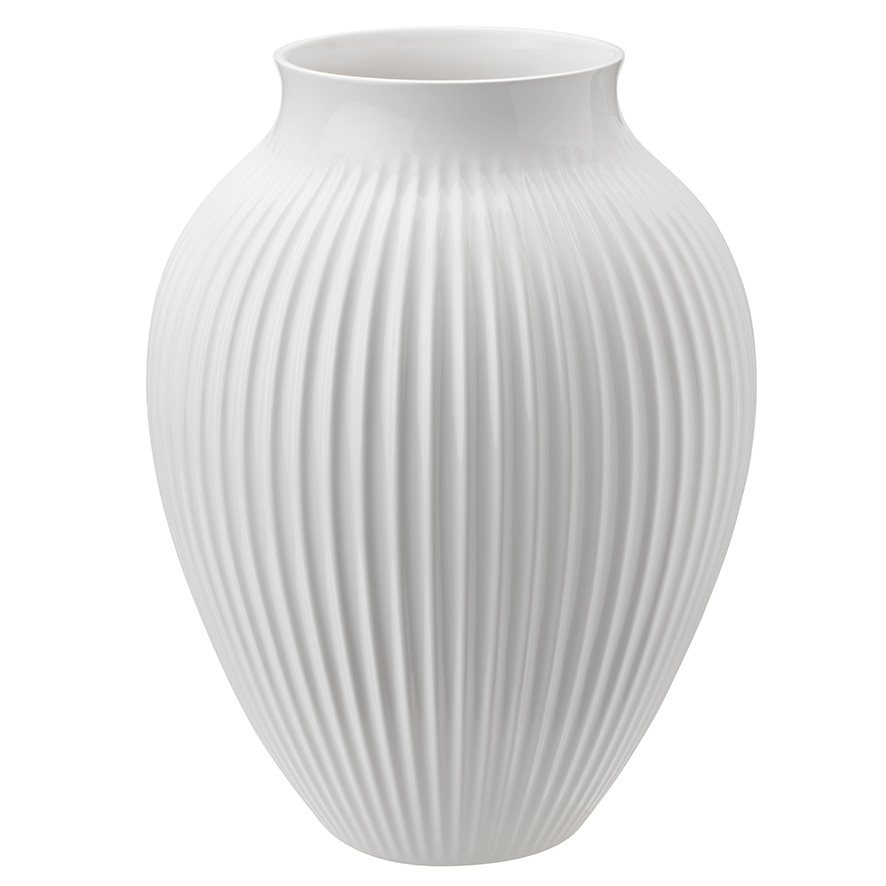 Knabstrup Keramik vase med riller hvid 35 cm