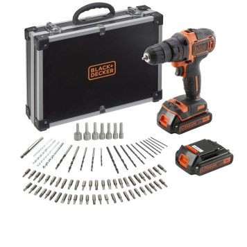 Black+Decker bore-/skruemaskine 18V inkl. 2 stk. 1,5Ah batterier, 1 kuffert og tilbehør