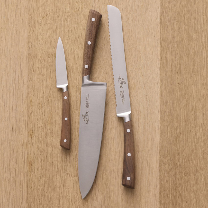 LION SABATIER GEMINI WALNUT KNIVE, 3 dele